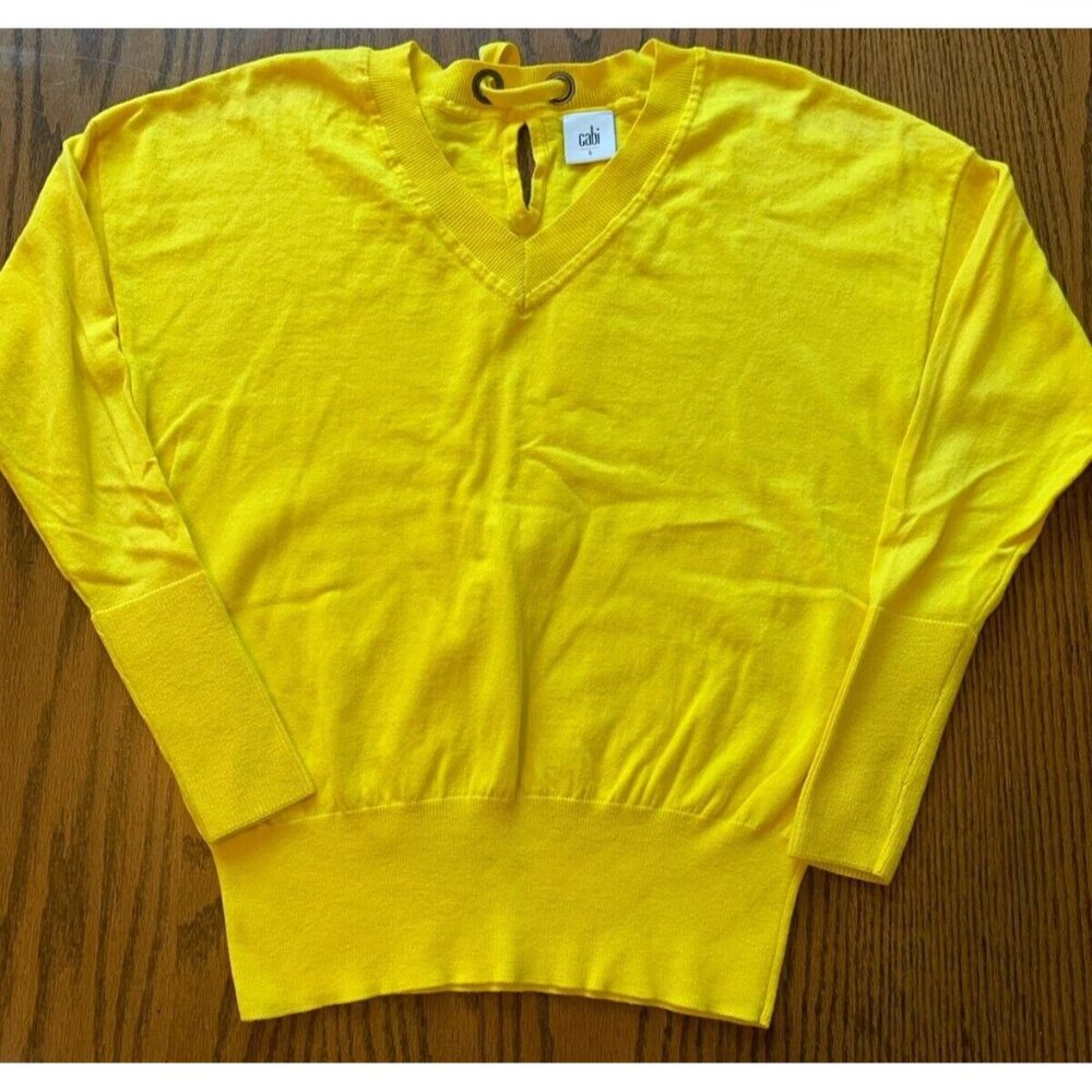 CAbi Canary Yellow Pullover V Neck Tieback Bow Spring Sweater sz S #5281